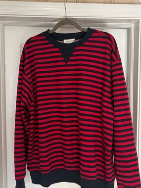Creamon Retro Striped Sweatshirt - Navy & Red